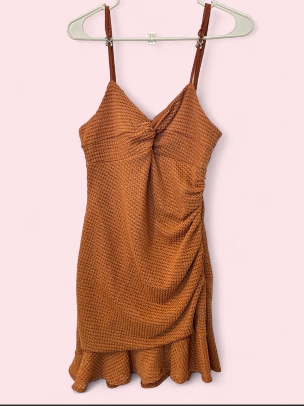 SHEIN Copper Knit Knot-Front Spaghetti Strap Mini Dress